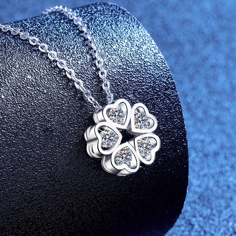 Full Moissanite Heart Clover Clavicle Necklace Chain Women