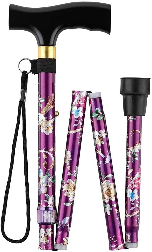 Women's Folding Cane, Lightweight, Foldable Cane, Walking Stick, Stylish Floral Pattern, 5-Stage Adjustable, Telescopic, Foldable Cane, Healthy Cane,