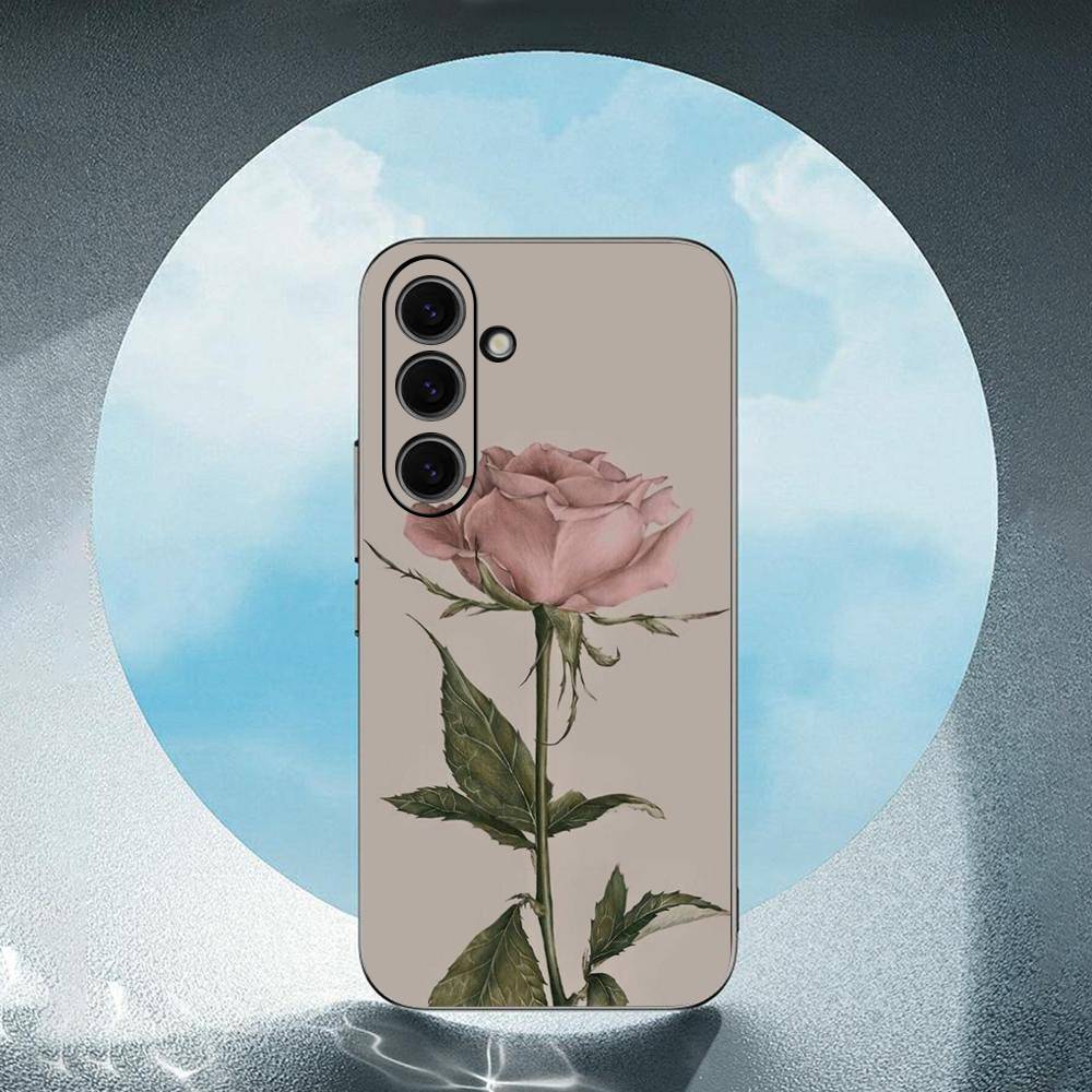 Clear Simple Flower For Samsung Galaxy S25 S24 S23 Ultra S22 S21 Plus S20 Black Soft Silicone Protective Case