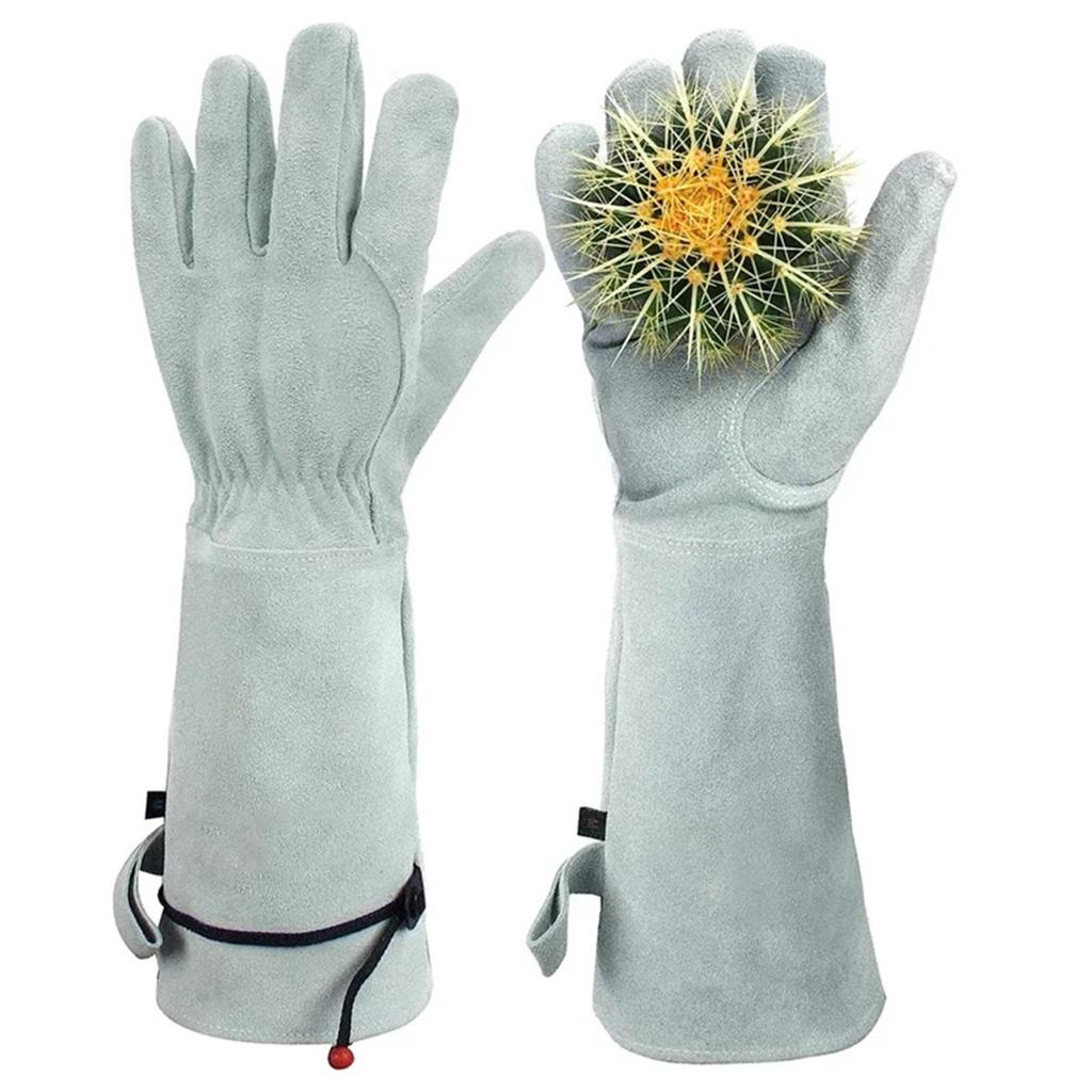 1 Pair Cowhide Elbow-Length Garden Gloves for Puncture & Wear Resistance, Ideal for Construction