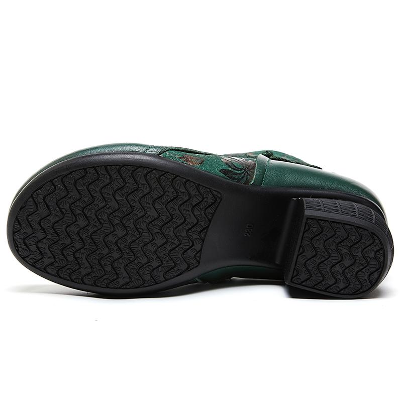 Mode GKTINOO Echtes Leder Stiefeletten 2025 Winter Neu Ethnisch Bedruckte Damenstiefel Weiche Sohlen Dicke Absätze Lederstiefel für Mütter