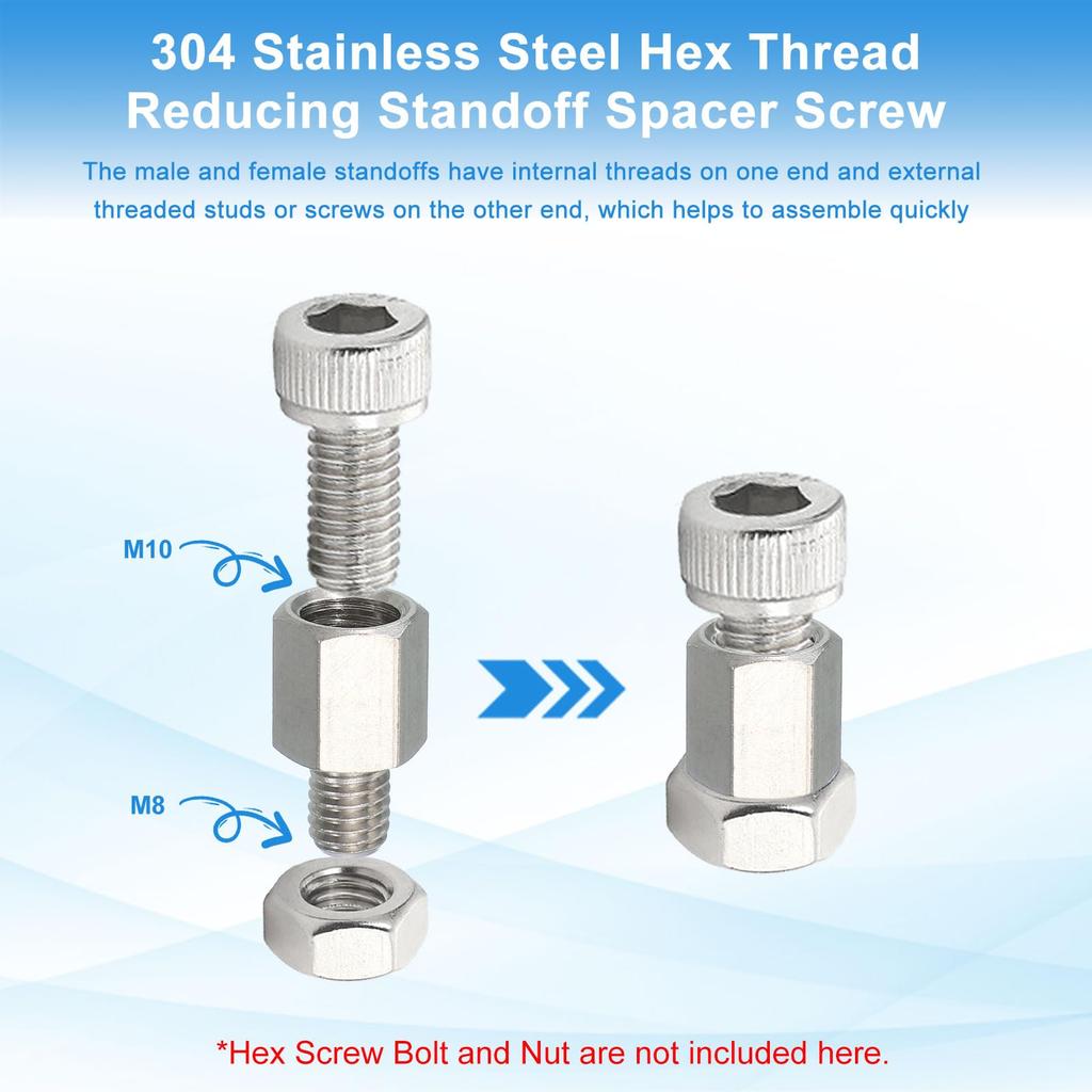 PATIKIL 4pcs M8x15mm Female to M5x20mm Female 304 Stainless Steel Thread Reducer Hex Standoff