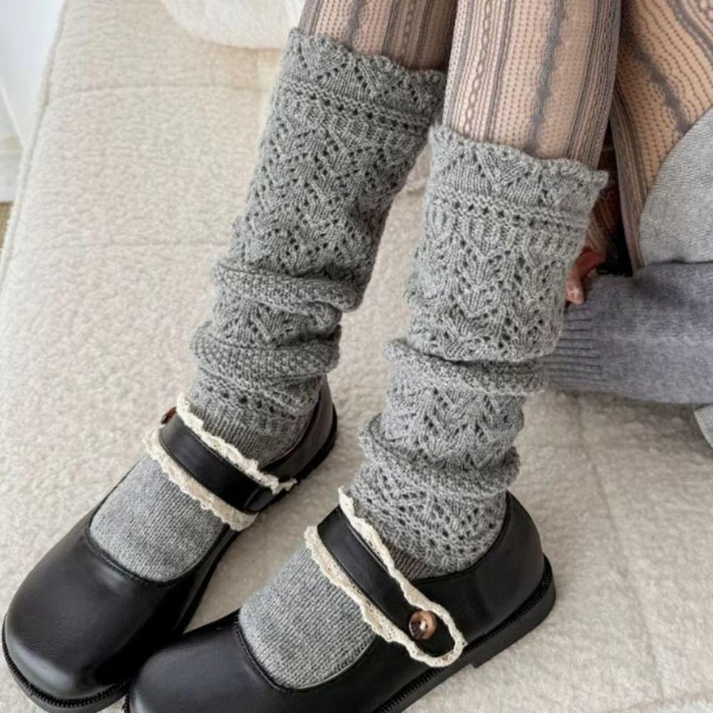 Hollow Out Knitted Foot Cover Sweet Lolita Boots Cover Trendy JK Knee High Socks  Girl