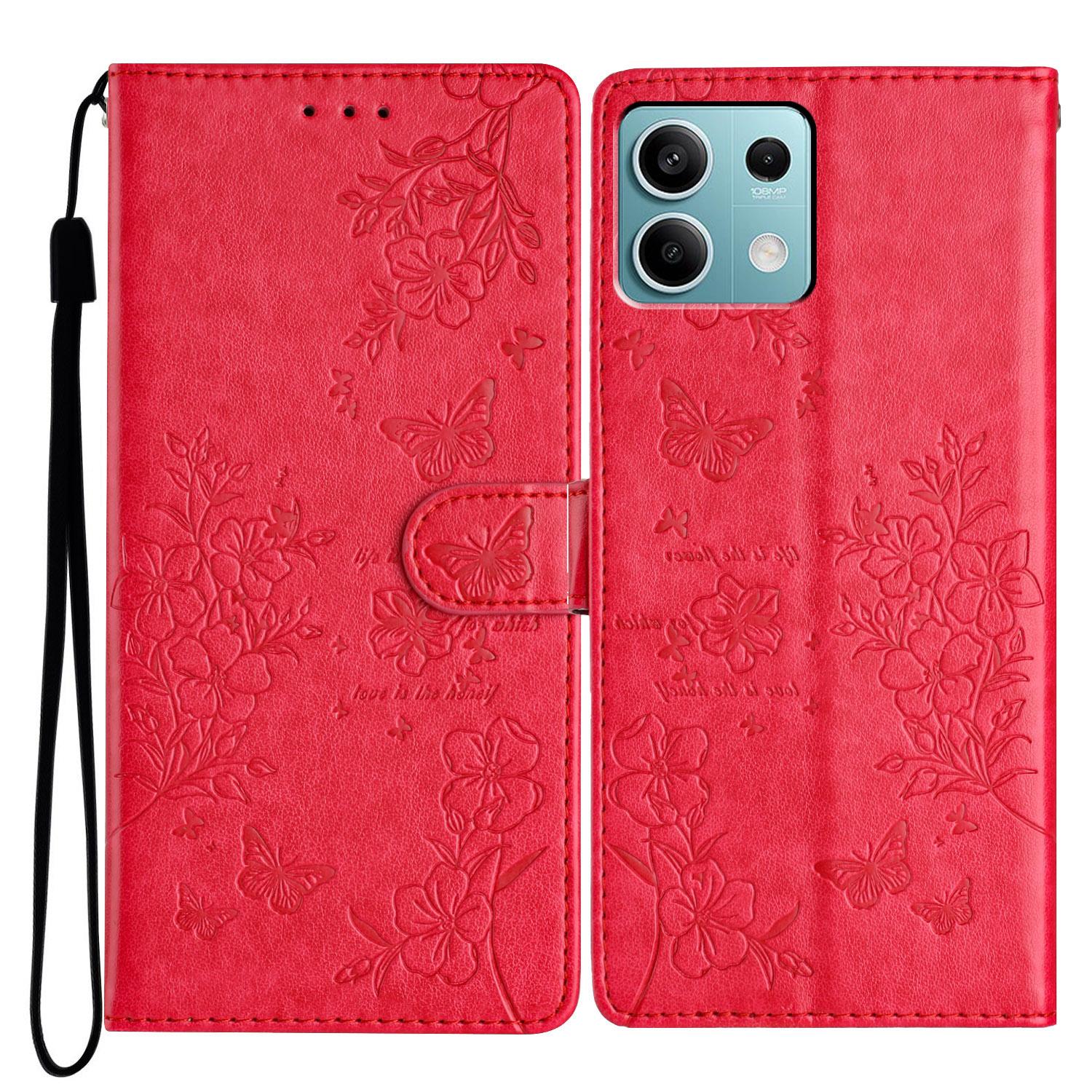 

For Xiaomi Redmi Note 13 5G Wallet Case Butterfly Floral Imprint Leather Phone Shell C