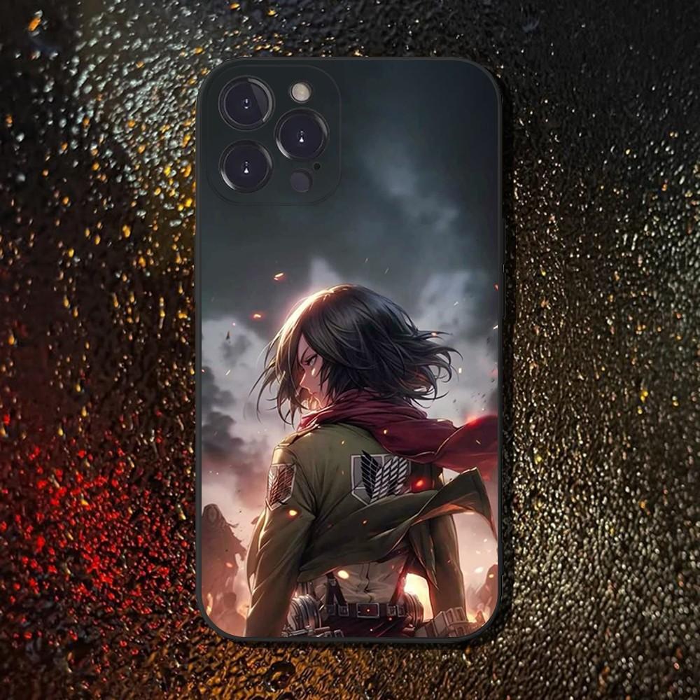 Attack On T-Titan Mikasa Phone Case For iPhone 16,15,14,13,12,11 Plus,Pro Max,XS,X,XR,SE,Mini,8,7,Soft Silicone Black Cover