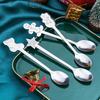 4pcs Christmas Teaspoons Coffee Spoons With Gift Box Stirring Spoons Stainless Steel Tableware Snowman Stocking Star Dessert Spoon