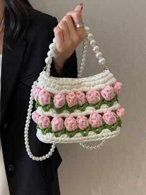 Fairy Style Tulip Hand-Woven Pearl Crossbody Bag DIY Kit for Women
