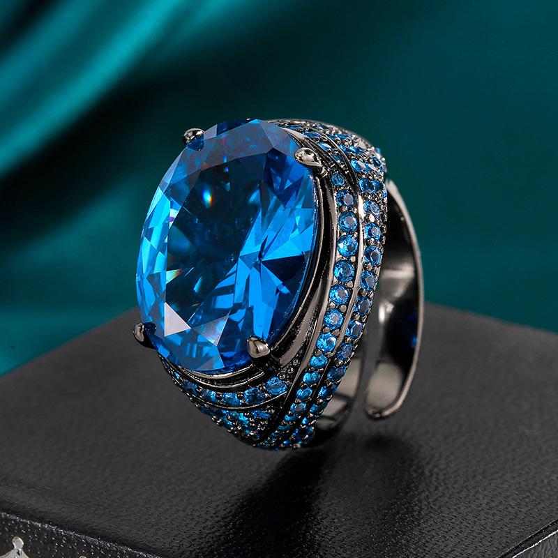 Jewelry Copper Bottom Gold-Plated Simulation Red Corundum Copper Inlaid Black Gold Ring Heroine Stone 13 * 18