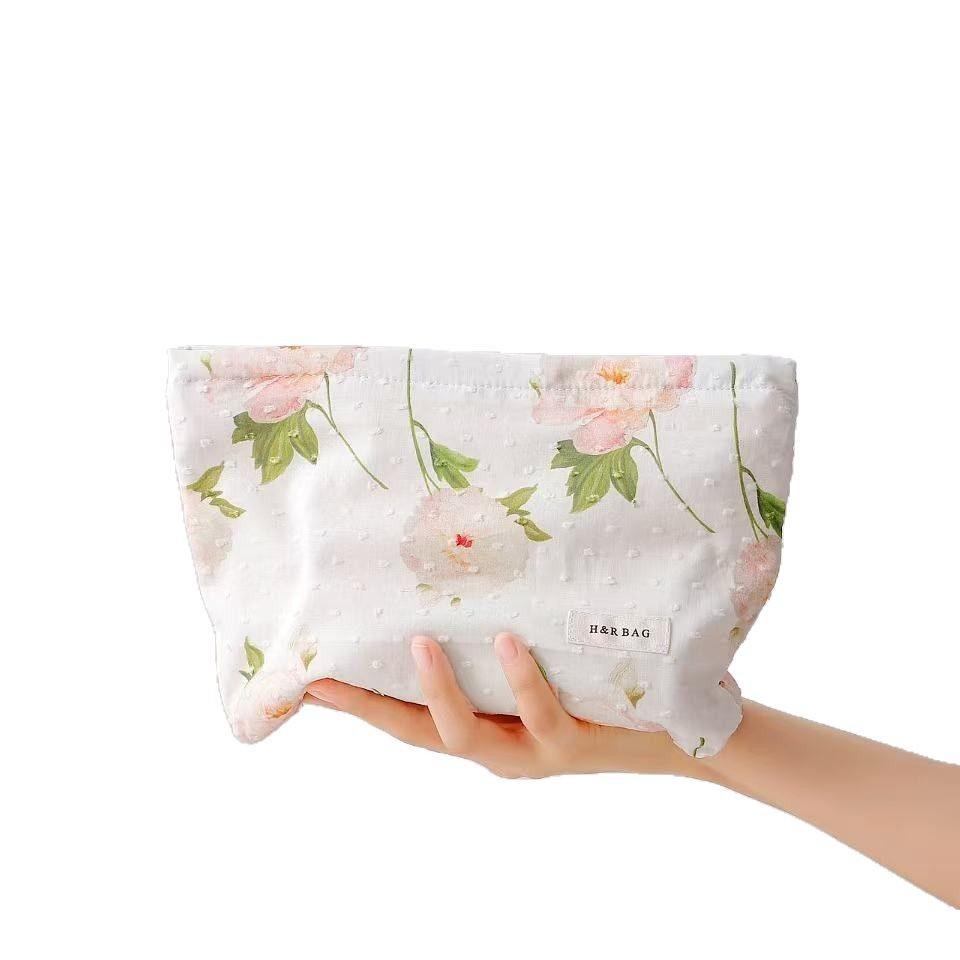 Tragbare Kosmetiktasche Stoff Baumwolle Floral Kosmetiktasche Stoff Clutch Raffinierte Kosmetik Aufbewahrungstasche Für Reisetasche Organizer