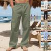 Men's Workwear Linen Trousers with Drawstring, Multiple Pockets, Straight Leg, Solid Colour, Breathable Outdoor Beach Casual Trousers