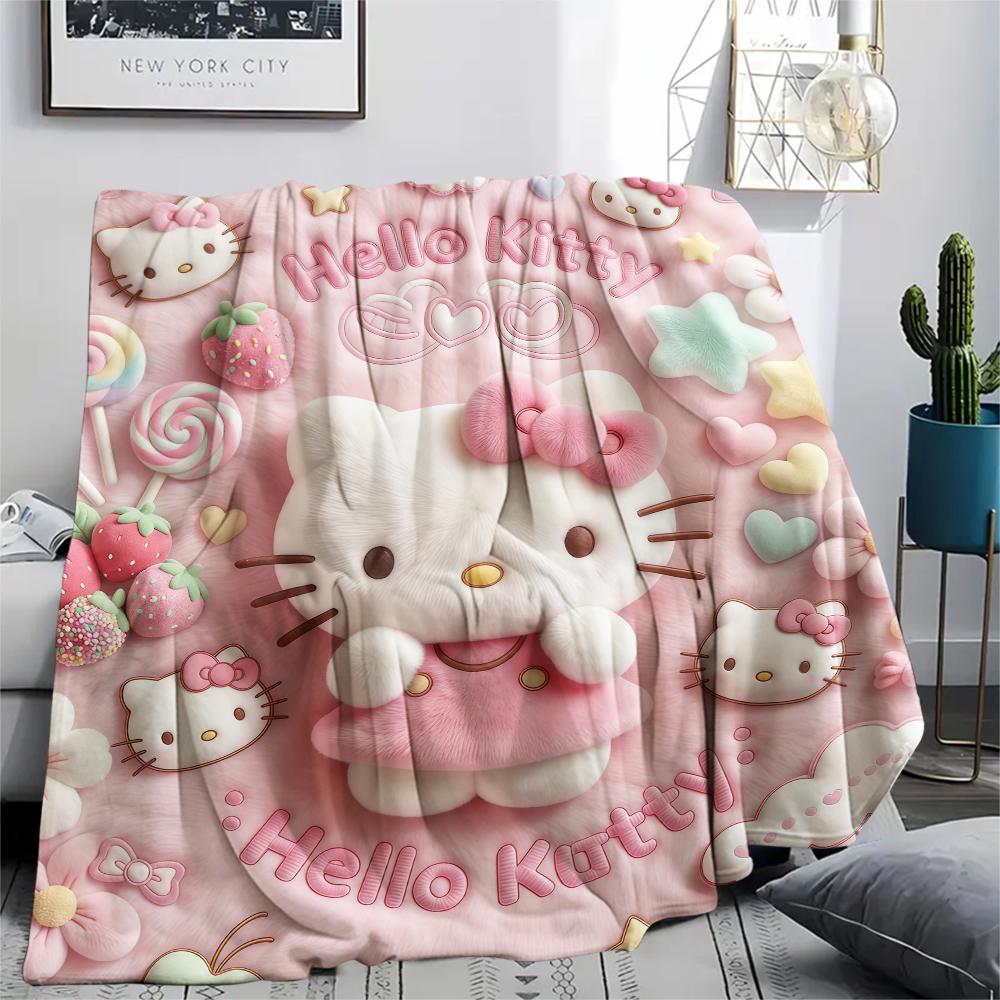1PC Hello Kitty Pink Print Flannel Blanket, High Quality All Seasons, Home Decor, Warmth and Comfort, Perfect for Christmas Gifts