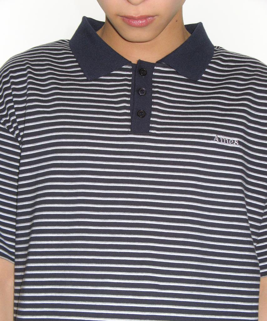 AMES-WORLDWIDE Basic Stripe Collar Tee Navy
