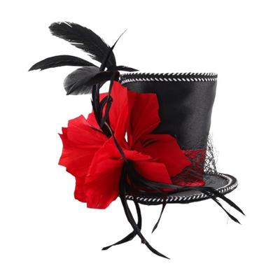 Victorian Gothic Feather Hatinator Retro Top Hat Fancy Dress Burlesque Hat for Wedding Banquet