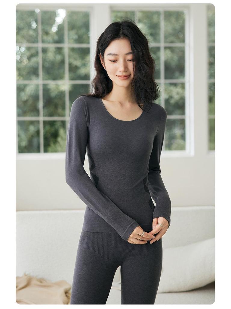 Camellia Oil Cashmere Tummy Control Back Smoothing Thermal Top Women's Autumn Winter Slimming Underwear Set