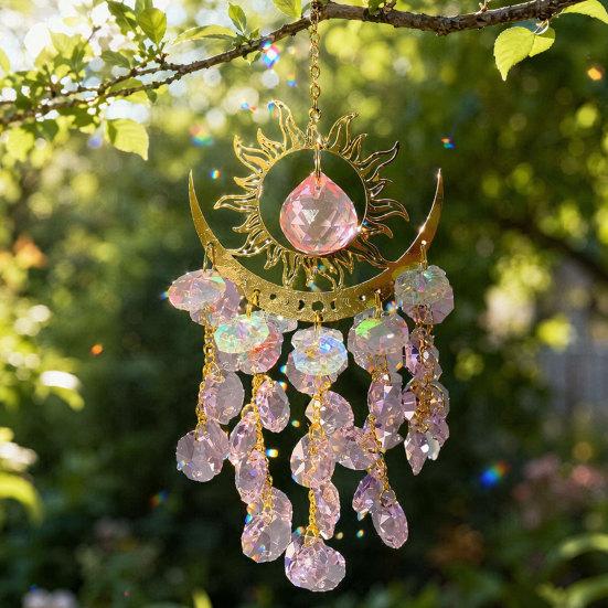 Boho Sun Moon Crystal Suncatcher, Hanging Garden Suncatchers, Sun Crystal Decoration for Window & Garden, Decorative Hanging Ornament