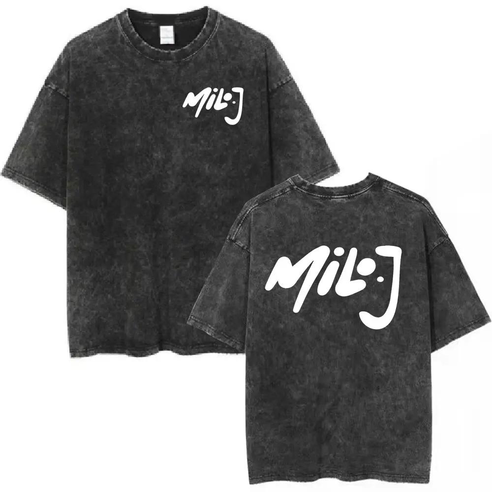 Рэпер Milo J Logo Vintage Washed T Shirts Мужская Женская Одежда Harajuku Футболка Хлопок Короткие Футболки Уличная Одежда S