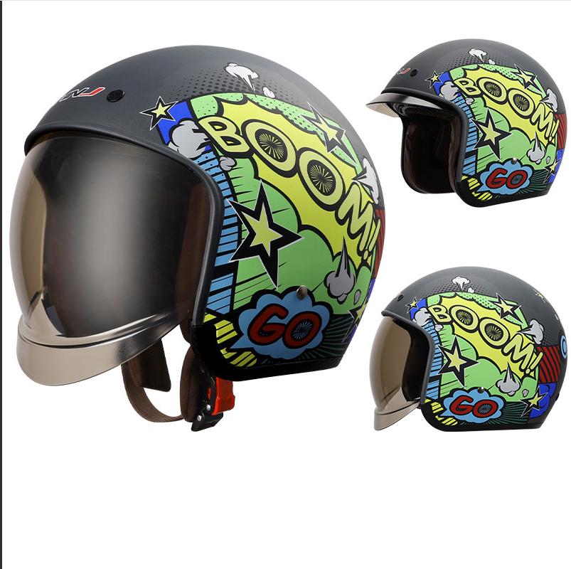 HNJ Harley Retro Electric Car Helmet Battery Men's Women's Half