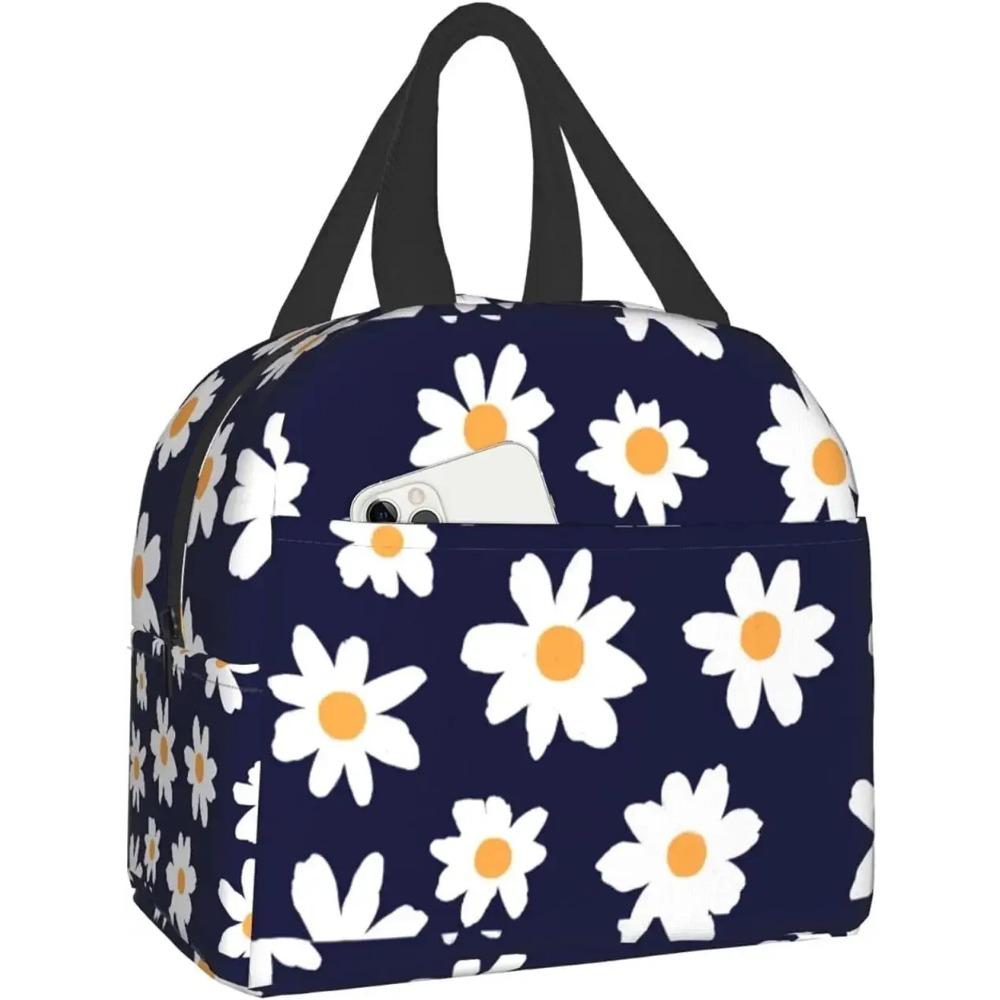 Daisy Flowers Butterfly Purple Lunch Bag Travel Work Bento Cooler Reusable Tote Picnic Boxes Insulated Container Bags for Women