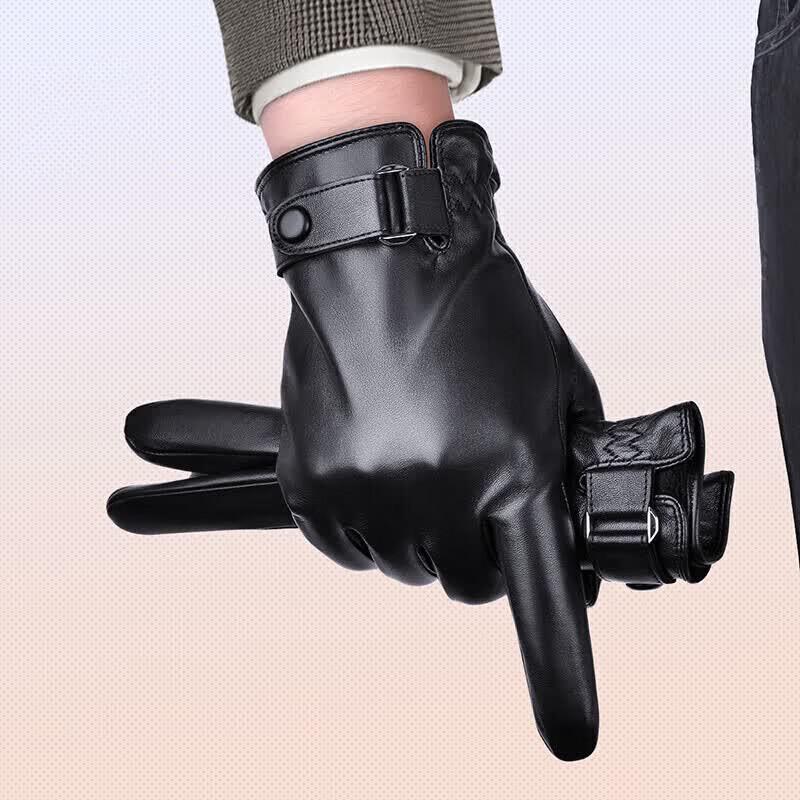 Men s Winter Leather Touchscreen Gloves One Size чёрный