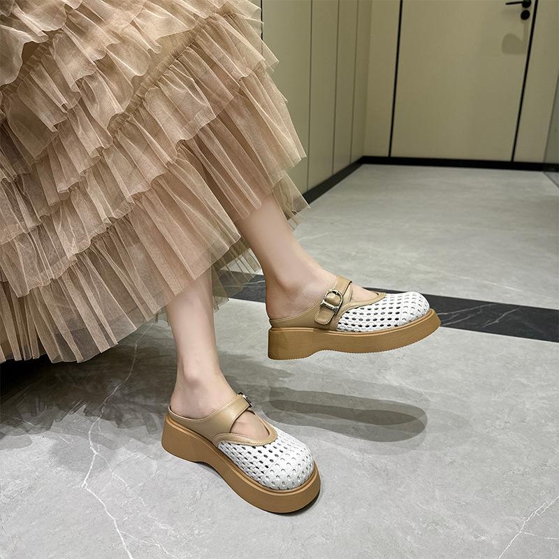 The first layer of cowhide is hollowed out through the screen and imprinted casual shoes for women 2025 spring and summer Mary Jane women's shoes p