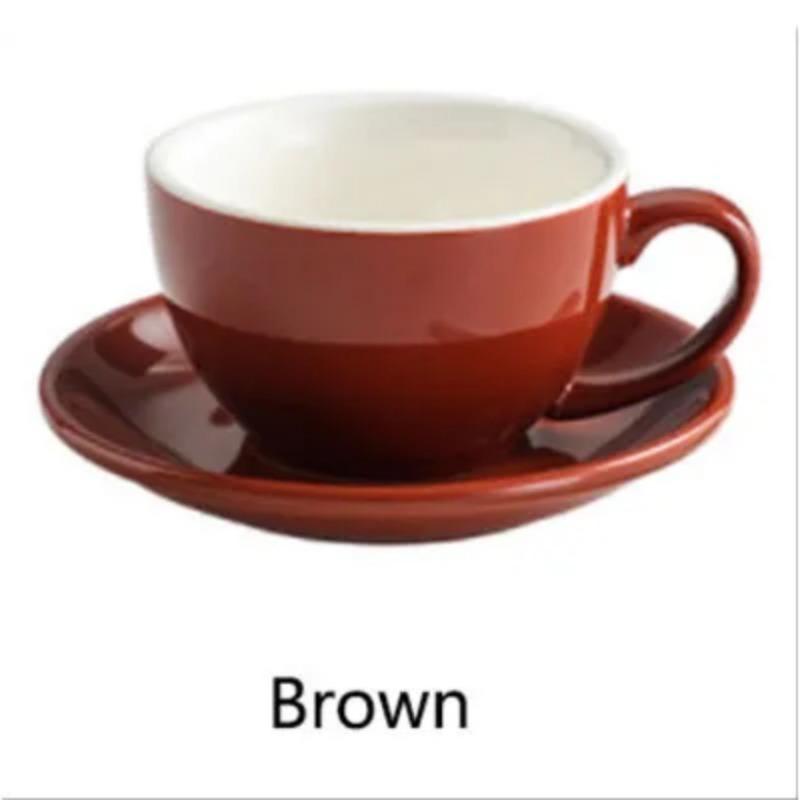European Style 300ML Solid Color Coffee Cup and Saucer Gift Ceramic Cappuccino Latte Cup Cup and Saucer Set Multi-color Optional