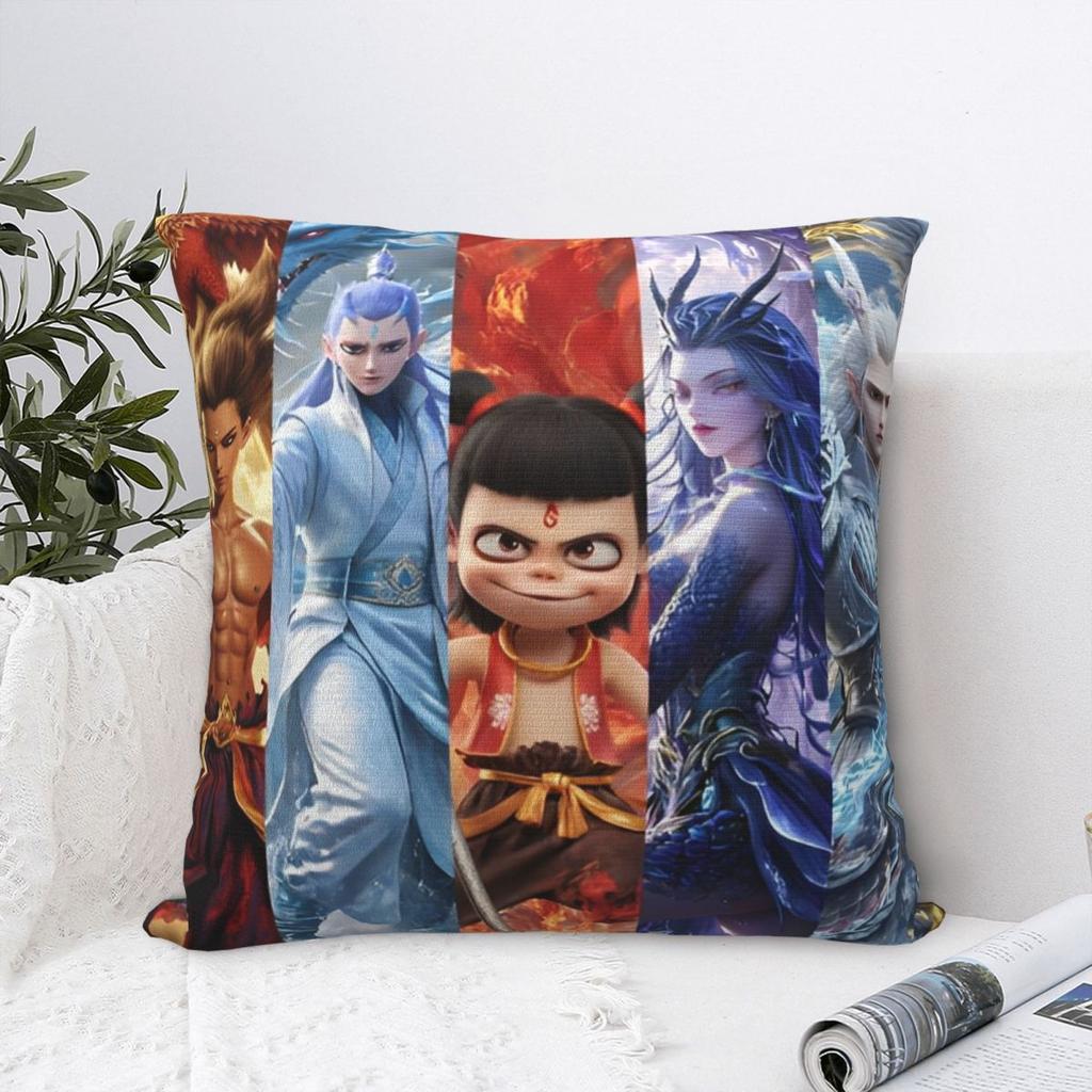 Nezha Birth Of The Demon Child Pillow Cases Ne Zha Cartoon Movie Cushion Covers Zippered Decor Pillowcover For Seat 40X40Cm
