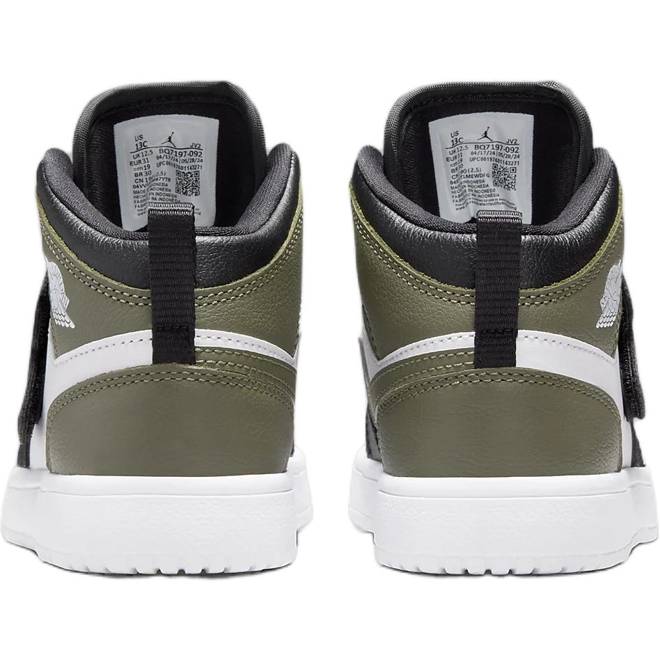 Air Jordan Sky Jordan 1 PS Black Toe Medium Olive Kids Sneakers White BQ7197-092