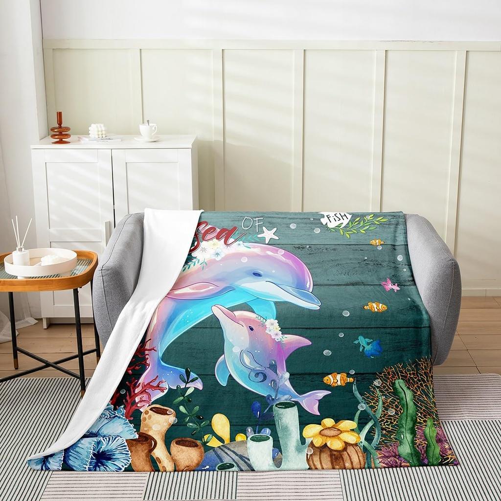 Japanese Style Soft Warm BlanketRainbow Butterfly Throw BlanketCherry Blossoms Fleece BlanketInk Painting Style Fuzzy Blanket