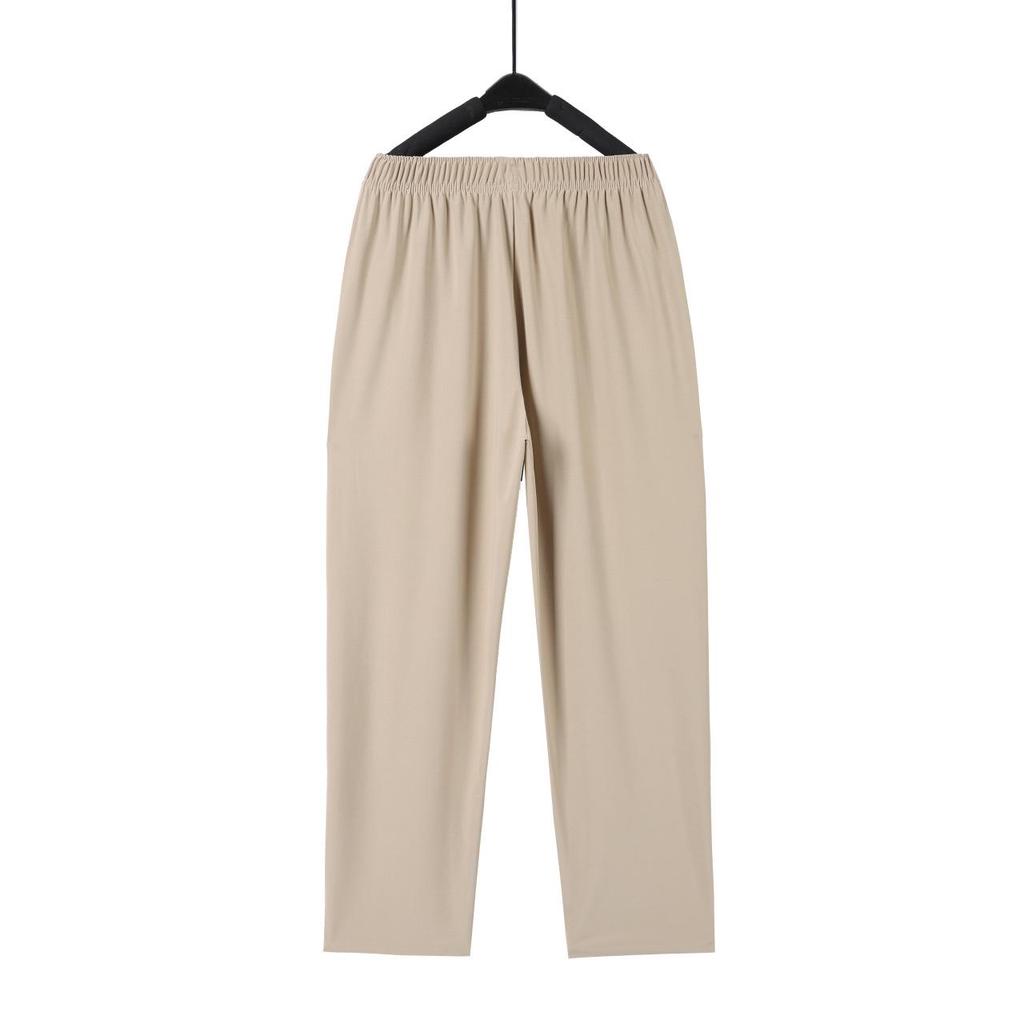 Dámské letní lehké kalhoty z ledového hedvábí - devítidélkové, volné s rovnými nohavicemi pro ženy středního a staršího věku