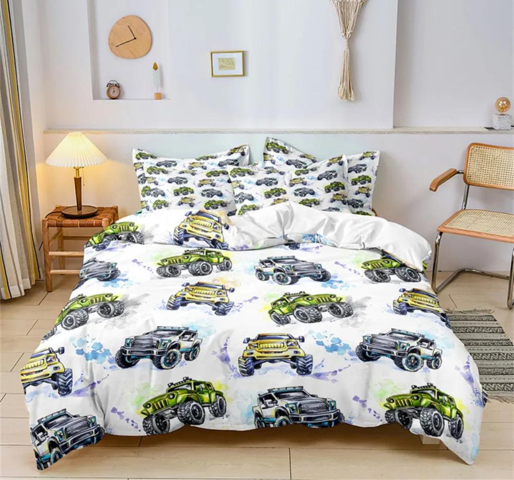 Cartoon Auto Bettwäsche Set Baufahrzeuge Bettbezug 3 Teile Kinder Maschinen LKW Weicher Polyester Bettbezug Für Jungen Geschenk