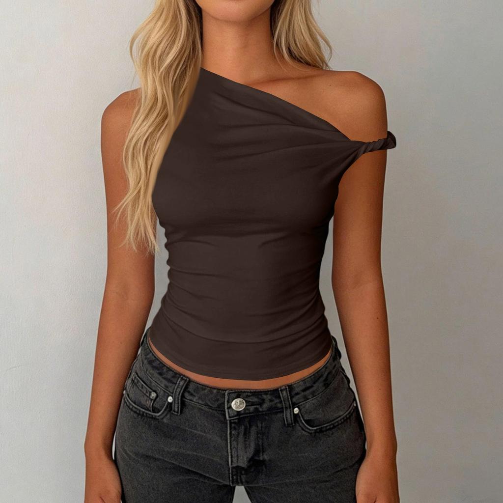Women Elegant Ruched Sleeveless Casual  Going Out Tops Blouses Off The Shoulder Shirts