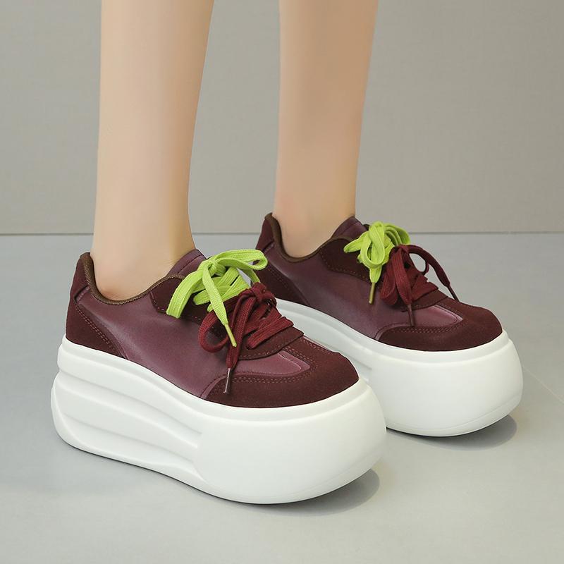 Fashion Women's Thick Bottom Sneakers Autumn New Style Genuine Leather Breathable Beaded Versatile Casual Board Shoes