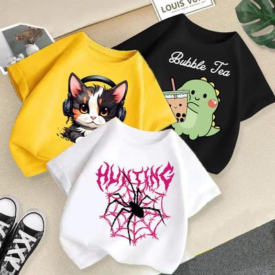 Kid T Shirt 2-13Y Fashion Printed T-shirt Round-neck Short-sleeve T-shirt Kids 100% Cotton Clothes