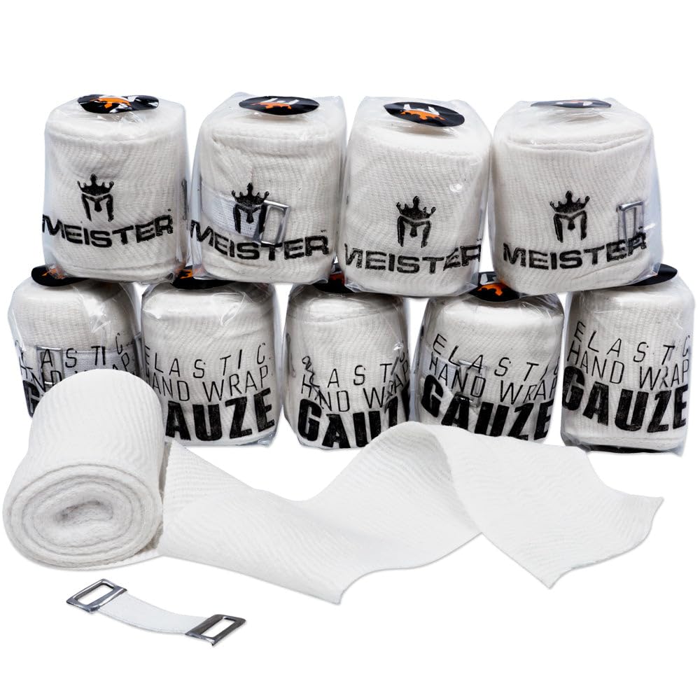 

MMA Boxing Diet Authentic Meister Elastic Mexican Style Gauze Bandages White 10 Pack (Pair) - -