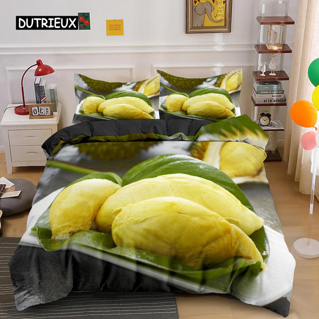 Tropikalny Owoc Durian Poszewka na Kołdrę Mikrofibra Pościel Zestaw 3D Nadruk Poszewka na Kołdrę Z Poszewkami Król Dla Nastolatka Dorosłego Wystrój Sypialni