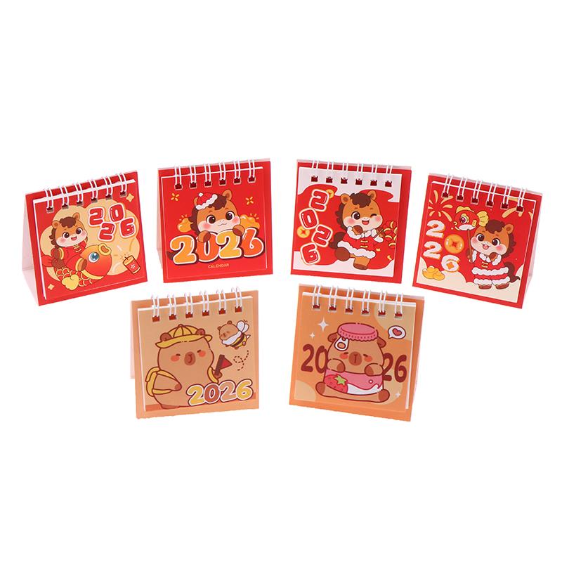 2026 Süßes Capybara Pferd Schreibtischkalender Mini Tragbar Spiralbindung Kalender Bücher Mädchenhaftes Herz Zeitmanagement Schreibtischdekorationen