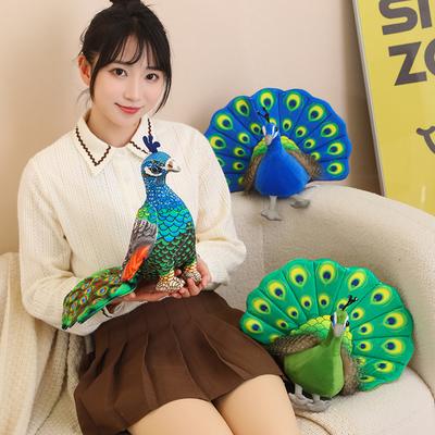 Cute Simulation Open Screen Peacock Doll Plush Toy Blue Peacock Doll Home Decoration Children'S Soothing Doll