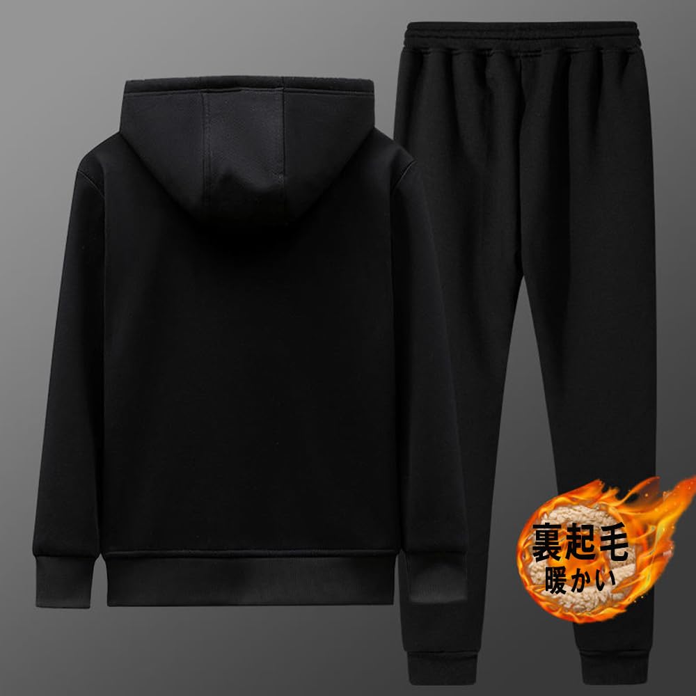Breelay Winter Hoodie and Pants Long Casual Size Winter Men's Set, Fleece-Lined Jersey, Sleeve, Thick, Warm, Hooded, Zip-Up Hoodie, Outerwear, Pants,
