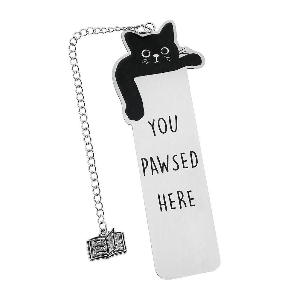 Creative You Pawsed Here Bookmark Cat Waving Black Cat Cat Bookmark Stainless Steel Reading Blessings Bookmark Gift
