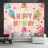 2D Pastel Ice Cream Cone Birthday Backdrop Cherry Sprinkle Kids Party Background