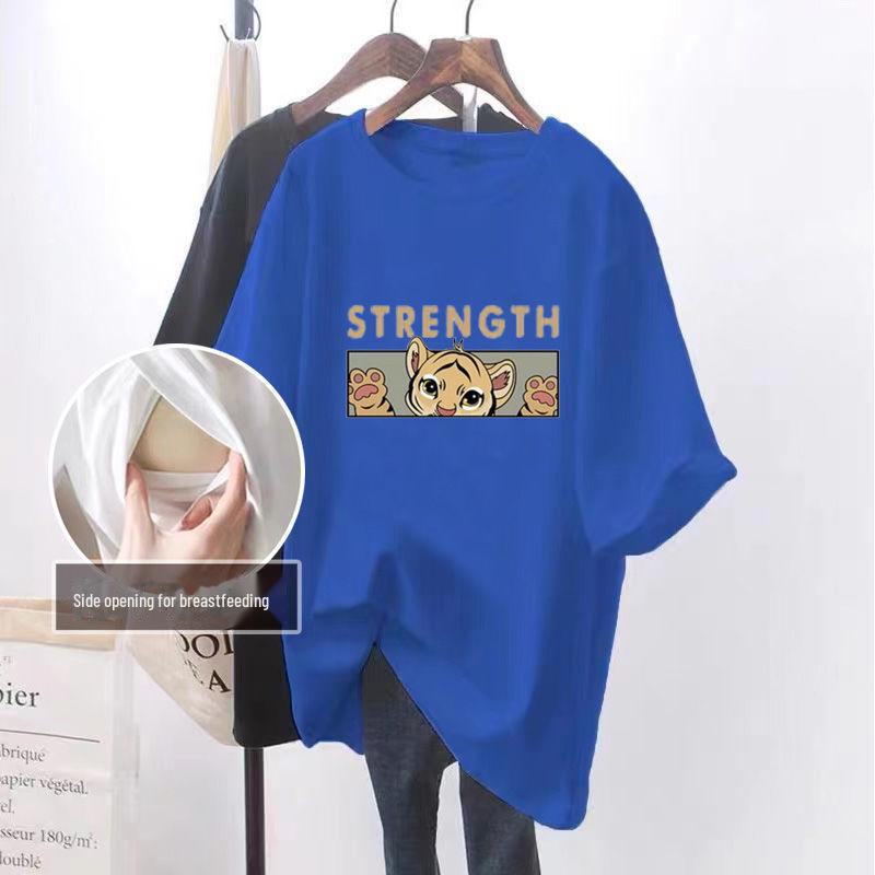 Summer Short-Sleeved T-Shirt for Breastfeeding: Loose, Versatile Korean Style for Trendy Moms