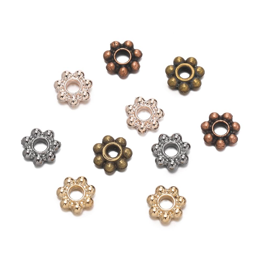 200 Stück 4/6mm Legierung Schneeflocken Perlen Blumen Abstandshalter Lose Perlen für DIY Armband Halskette Schmuckherstellung Zubehör Zubehör