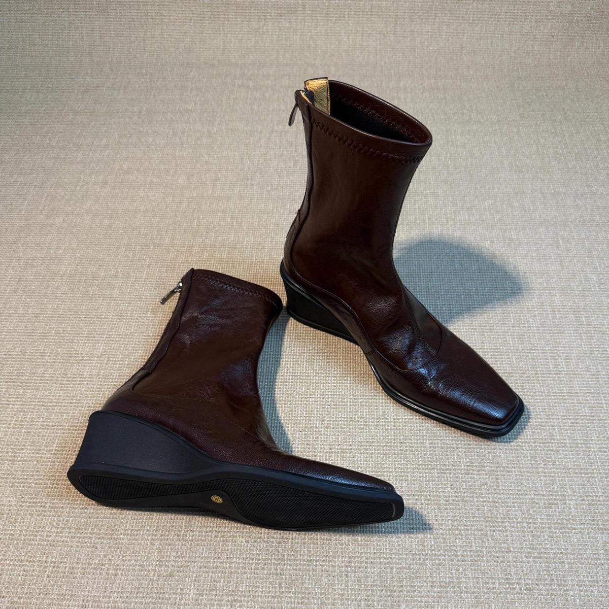 

Тонкие сапоги на танкетке с толстой подошвой, с застежкой-молнией сзади, женские, в стиле ретро, универсальные, короткие сапоги 40