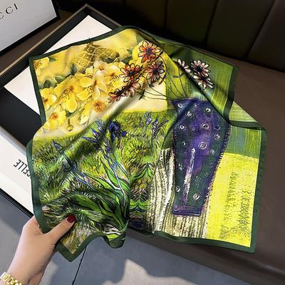 Reines Seidentuch Damen Hals Haarband Foulard Quadratisch Kleines Stirnband Mode Print Halstuch Schals Bandana 53*53cm