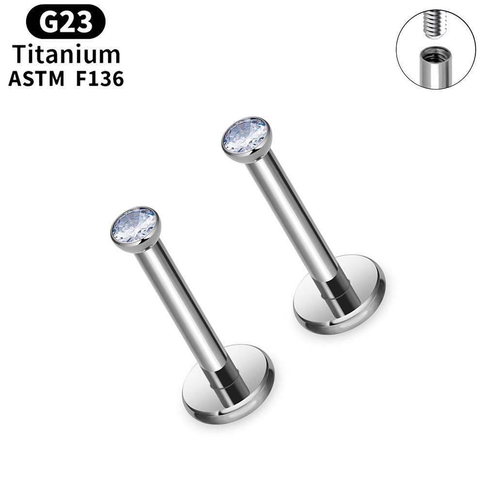 2pcs Titanium 16g Lip Labret Piercing Crystal Ball Monroe Lip Stud Helix Conch Tragus Cartilage Earrings 2/3/4mm CZ Body Jewelry