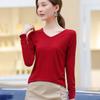 Spring Autumn Women Solid Basic Bottoming T-shirt Female Clothing Fashion Casual Modal Knitted V-Neck Versatile Long Sleeve Top