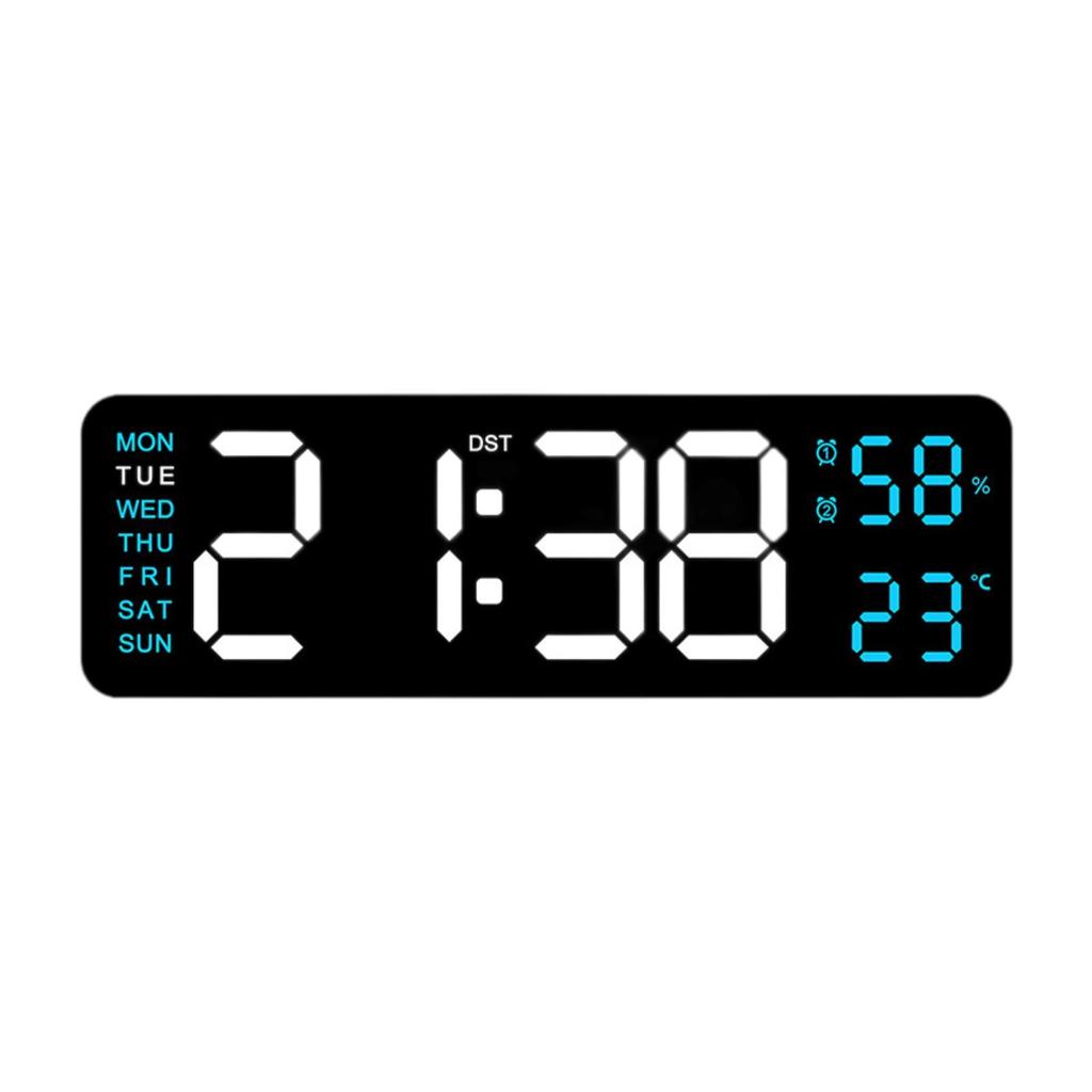 Digital Alarm Clock LED Display Memory Function 12/24H with Temperature Humidity Week Shows Plastic Desk Clock for Wall Hanging