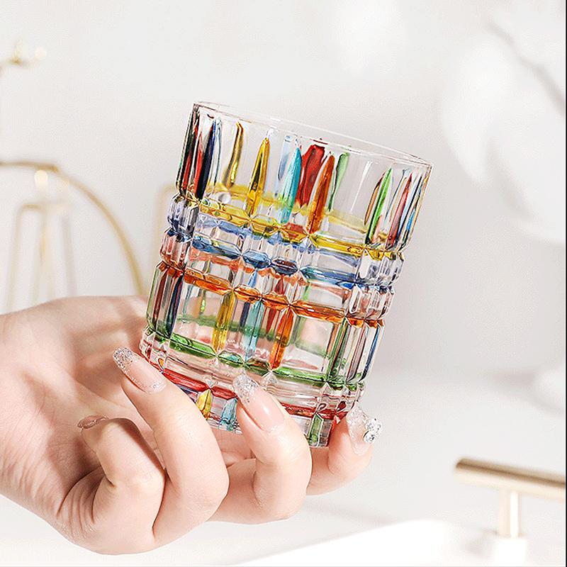 Whiskey Glasses with Colorful Painting, Scotch Whisky, Bourbon, Cocktails, RUM, Durable Whiskey Glasses