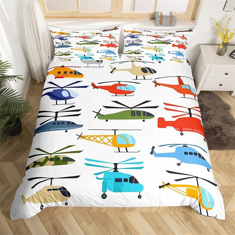 Aircraft Queen Duvet Cover Set Cartoon Airplane Bedding Set Polyester Clouds Stars Moon Print Comforter Cover For Kids Boys Room