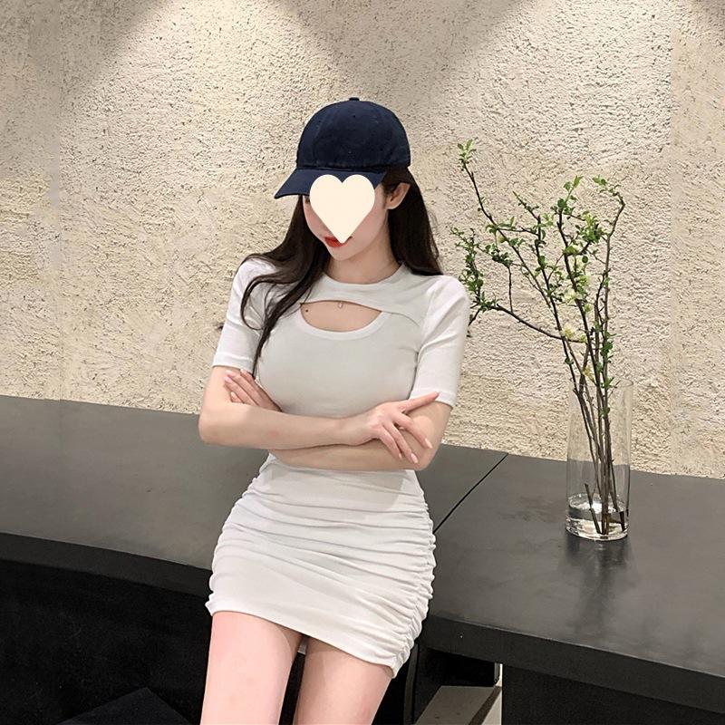 Skinny Short-sleeved Hip-wrapped Dress Spice Girl Spring and Summer High-waisted Small Man Looking Thin New A-word Short Skirt